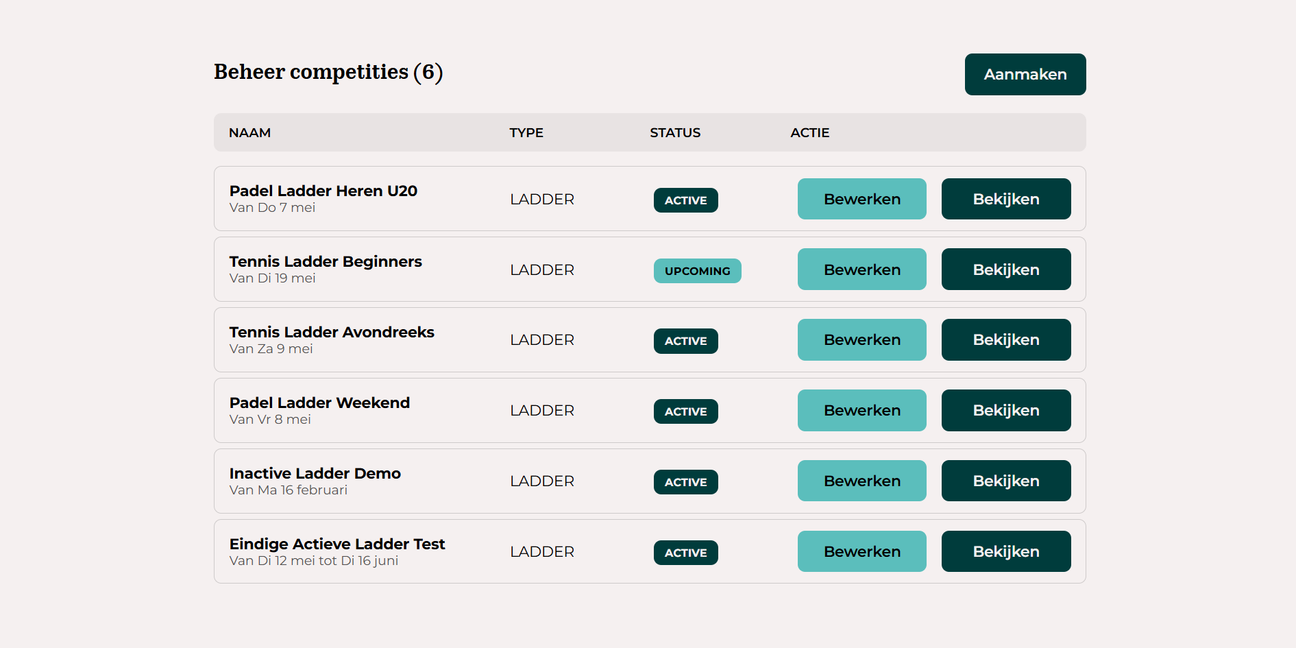 Competitie dashboard